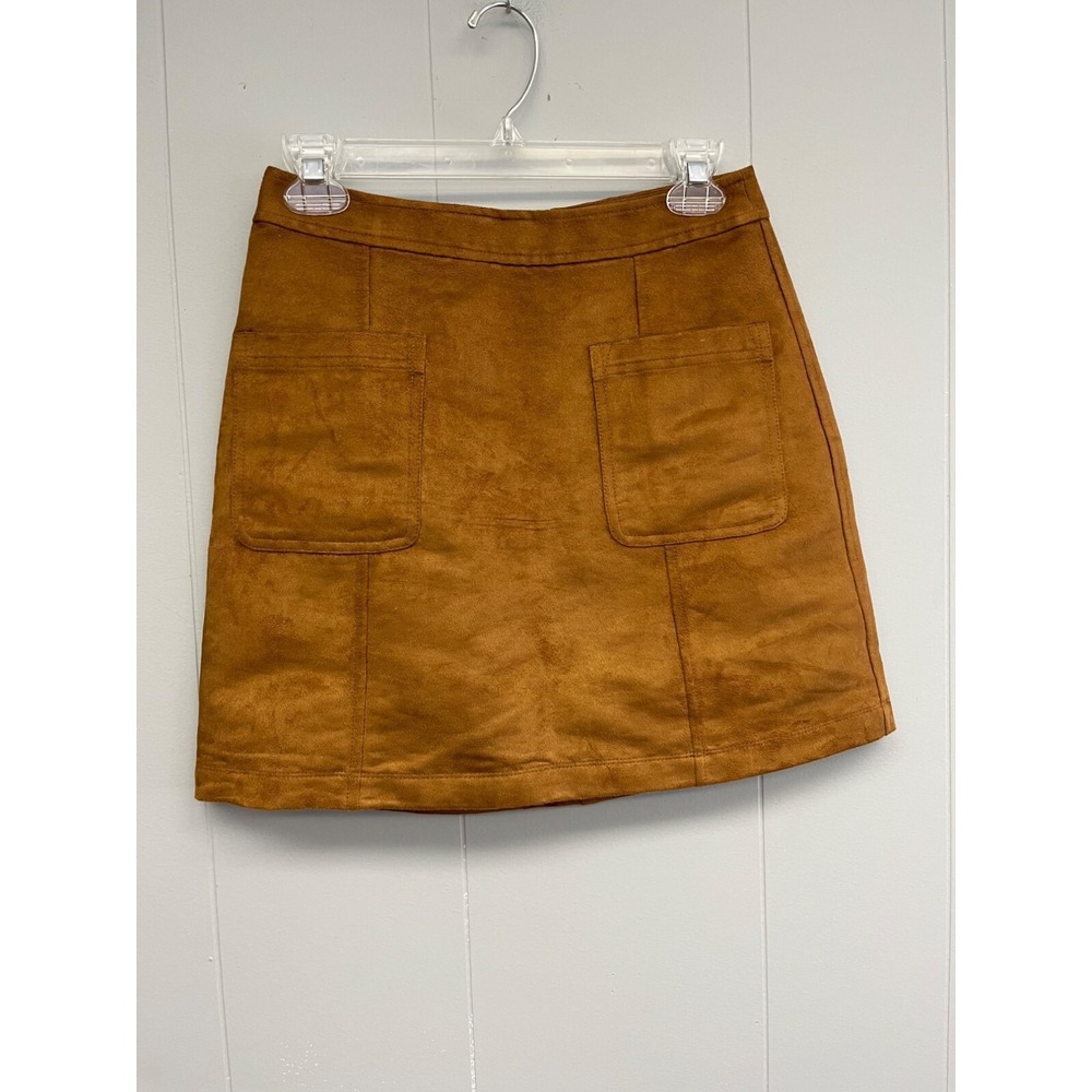 Old Navy Size 0 Retro Brown‎ Faux Suede Mini A-line Skirt Pocket 60's 70's style